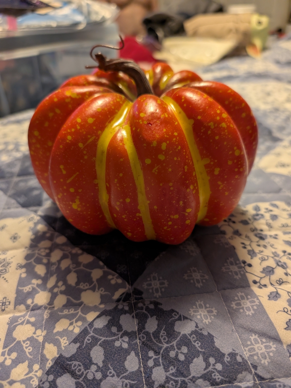 Decorative Orange and Yellow Speckled Pumpkin Accent